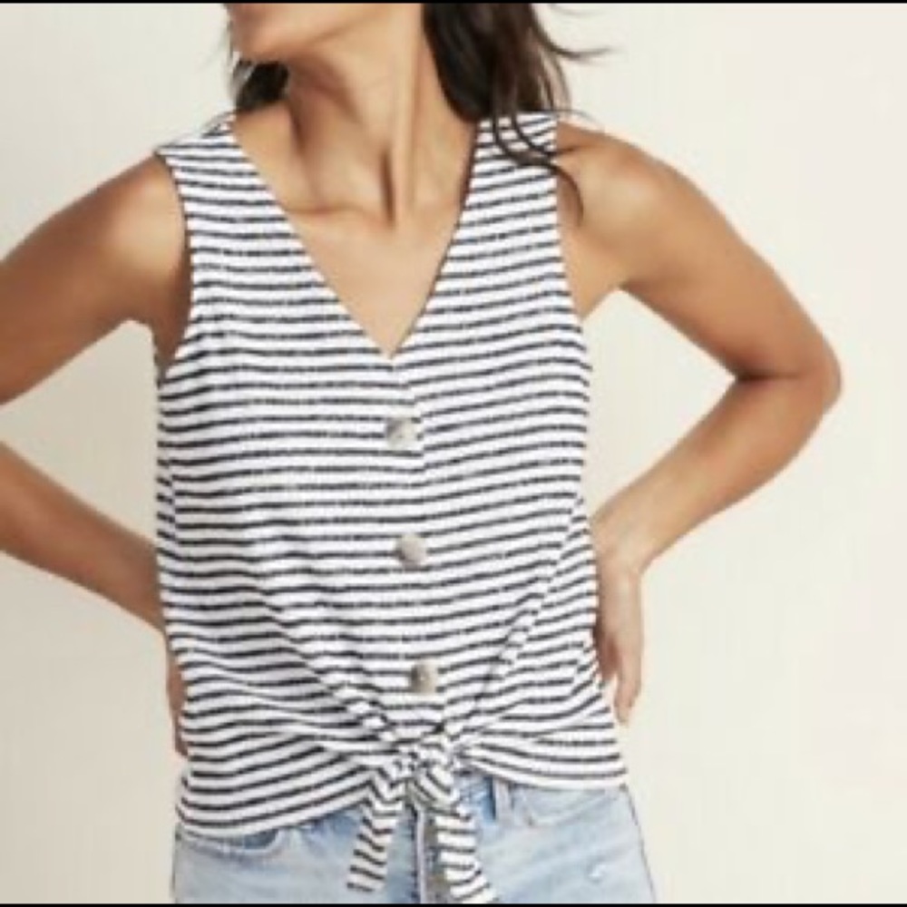 Old Navy blue striped Sleeveless Tie Front Top